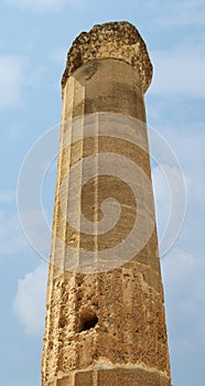 Acropolis of Lindos, the ruins of an ancient temple and the remains of the Doric columns. Lindos, Rhodes, Greece