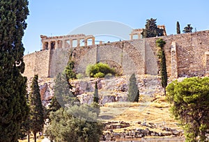 Acropolis with old fortress walls, Athens, Greece