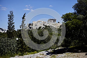 Acropolis parthenon hill, view from pnyx hill