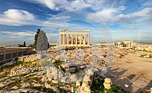 Acropolis with phanteon, Athens in Greece. Nobody