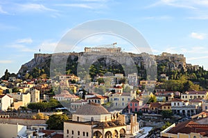 Acropolis rock and Monastiraki. Athens, Greece. photo