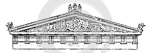 Acroterion, pediment of the temple of Aegina, vintage engraving