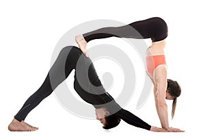 Acroyoga, downward-facing dog yoga pose