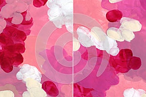 Acrylic abstract textures of pink, white and dark red spots. Hand painted pastel illustration isolated on white