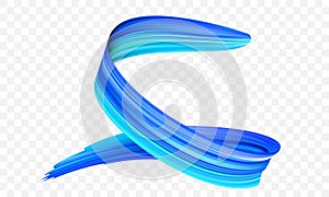 Acrylic blue paint brush stroke. Vector bright spiral gradient 3d paint brush with vibrant texture on transparent background