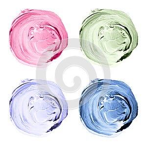 Set of colorful acrylic, watercolor circles isolated on white.