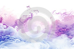 Acrylic color pigment and ink cloud in water. Abstract smoke on white background. Purple, blue and pink colors