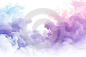 Acrylic color pigment and ink cloud in water. Abstract smoke on white background. Purple, blue and pink colors