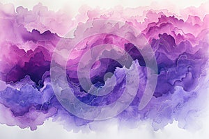 Acrylic color pigment and ink cloud in water. Abstract smoke on white background. Purple, blue and pink colors