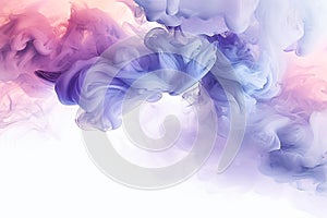 Acrylic color pigment and ink cloud in water. Abstract smoke on white background. Purple, blue and pink colors