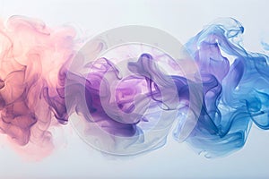 Acrylic color pigment and ink cloud in water. Abstract smoke on white background. Purple, blue and pink colors