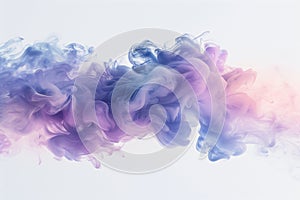 Acrylic color pigment and ink cloud in water. Abstract smoke on white background. Purple, blue and pink colors