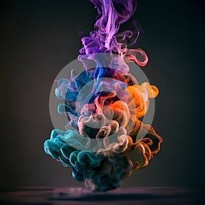 Acrylic drop in water, multicoloured bright smoke abstract background colourful fog vibrant colours wallpaper swirl mix