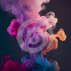 Acrylic drop in water, multicoloured bright smoke abstract background colourful fog vibrant colours wallpaper swirl mix