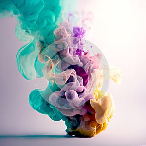 Acrylic drop in water, multicoloured bright smoke abstract background colourful fog vibrant colours wallpaper swirl mix