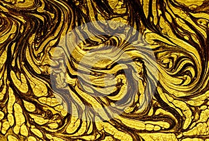 Acrylic Fluid Art. Violet vortex waves and gold particles. Abstract swirling background or texture