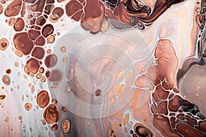 Acrylic Fluid Art. Waves and bubbles in natural colors. Abstract marble background or texture