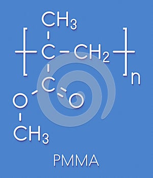 Acrylic glass or poly(methyl methacrylate), chemical structure. PMMA is the component of acrylic paint (latex) and acrylic glass. photo