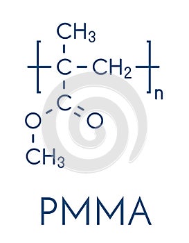 Acrylic glass or polymethyl methacrylate, chemical structure. PMMA is the component of acrylic paint latex and acrylic glass.. photo