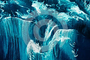 Acrylic ink water marble texture blue ocean wave