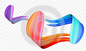 Acrylic paint brush stroke. Vector bright orange, velvet or purple and blue gradient 3d paint brush on transparent background