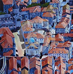 Acrylic Painting of Dubrovnik Old Town From Above.