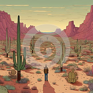 Desert Walk: An Americana-inspired Illustration In Daniel Clowes Style