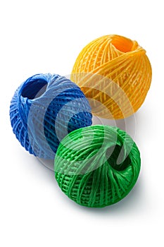 Acrylic yarn clews - green, blue and yellow