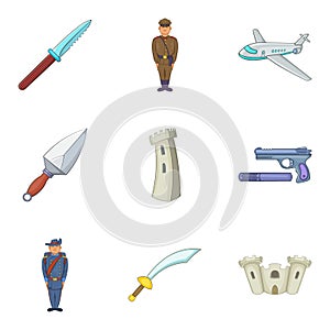 Act of aggression icons set, cartoon style