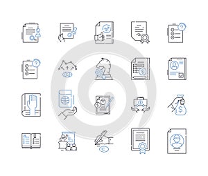 Act line icons collection. Perform, Enact, Execute, Accomplish, Achieve, Operate, Fulfill vector and linear illustration