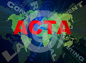 ACTA conception texts and world map photo