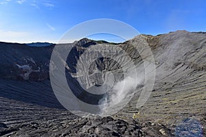 Actice volcanic crater of Mount Bromo in East Java