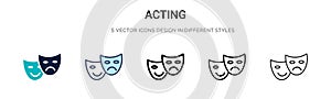 Acting icon in filled, thin line, outline and stroke style. Vector illustration of two colored and black acting vector icons