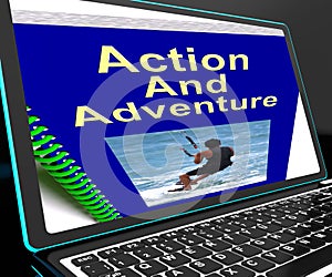 Action And Adventure On Laptop Shows Expeditions