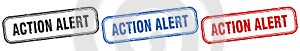 action alert square isolated sign set. action alert stamp.