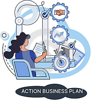 Action business plan, development strategies, foreseeing market risks. Company success secret