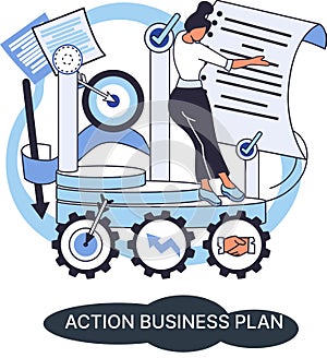 Action business plan, development strategies, foreseeing market risks. Company success secret