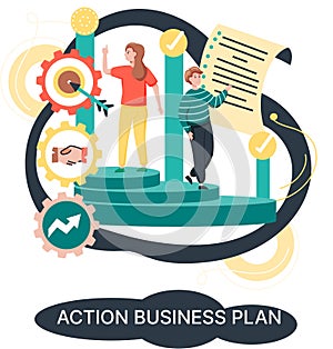 Action business plan, development strategies, foreseeing market risks. Company success secret