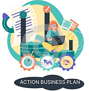 Action business plan, development strategies, foreseeing market risks. Company success secret