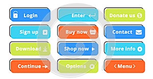 Action buttons set. Vector flat web buttons design