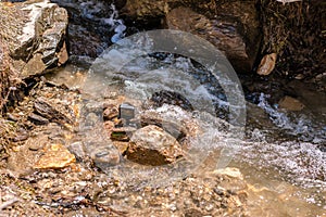 Action camera record timelapse of waterstream in himalayas
