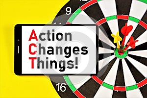 Action changes things. A widget for displaying text messages on the background of the target Darts.