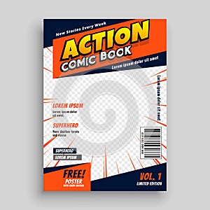 Action comic book cover page template design