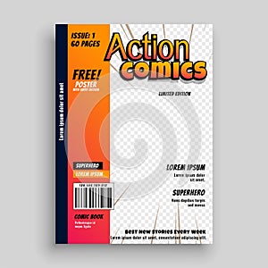 Action comic book cover page template design
