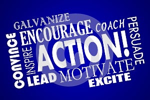 Action Encourage Motivate Inspire Lead Coach Word