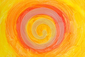 Action painting. Abstract Hand-painted yellow and orange art background. Multicolored paint strokes and brush