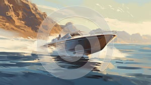 Action Painting Of Speed Boat In Sketchfab Style