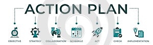Action plan banner website icon vector illustration concept with icon of objective, strategy