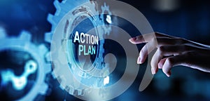 Action plan business strategy development concept on virtual screen