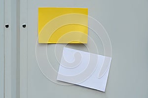 action plan concept. Yellow and white sticky notes isolated on light background. Front view. Template for your projects.
